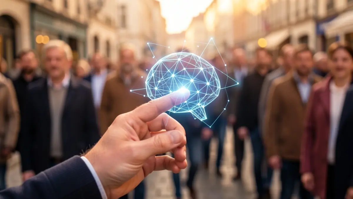 Generic image of a human hand interacting with an abstract representation of artificial intelligence.