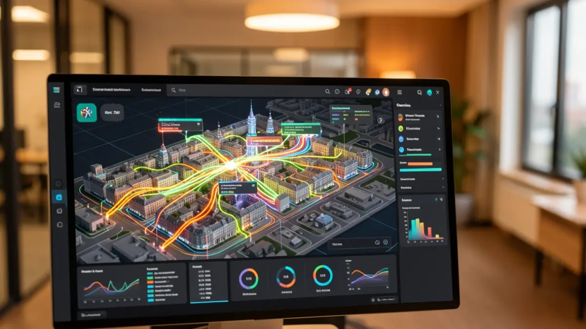 Imagen genérica de una interfaz de ciudad digital con datos energéticos.