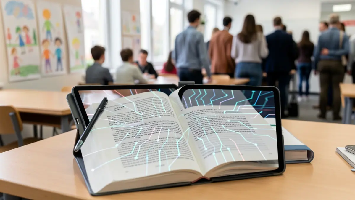 Generic image of a digital tablet displaying an AI-adapted textbook.
