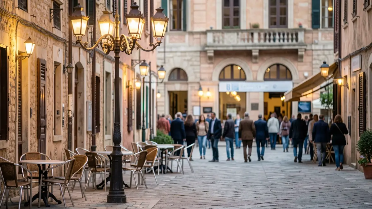 Imagen genérica de una plaza mediterránea con arquitectura tradicional y alumbrado público.