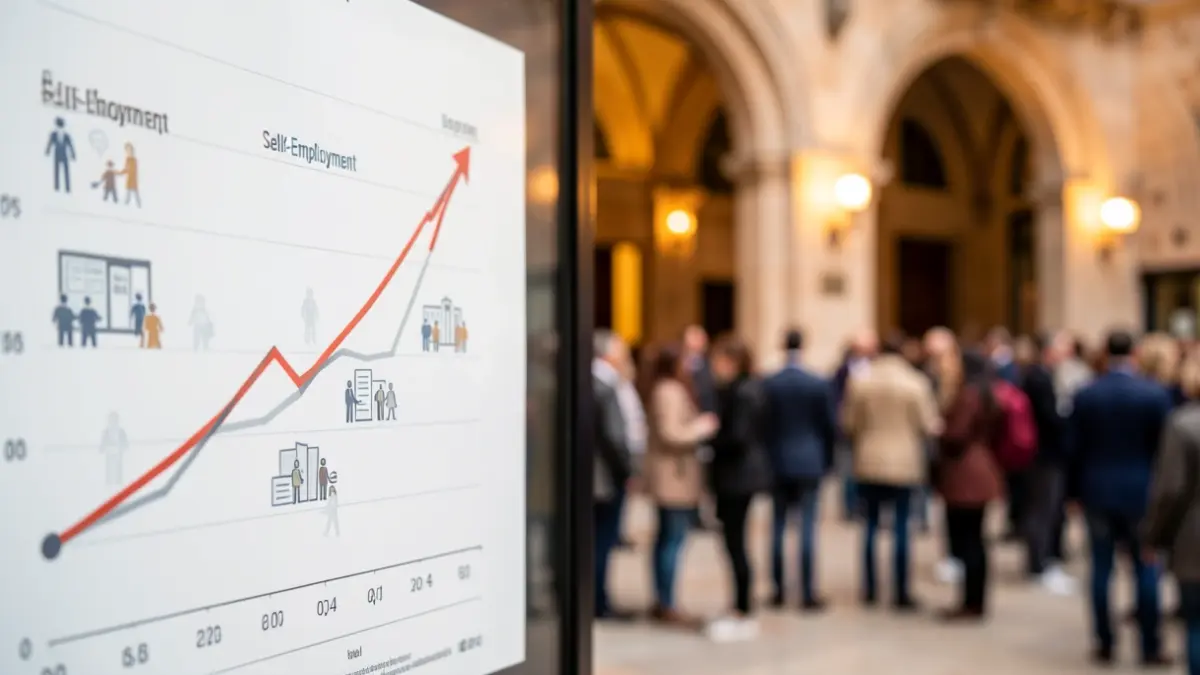 Imagen genérica de un gráfico económico con tendencias positivas y elementos arquitectónicos catalanes al fondo.