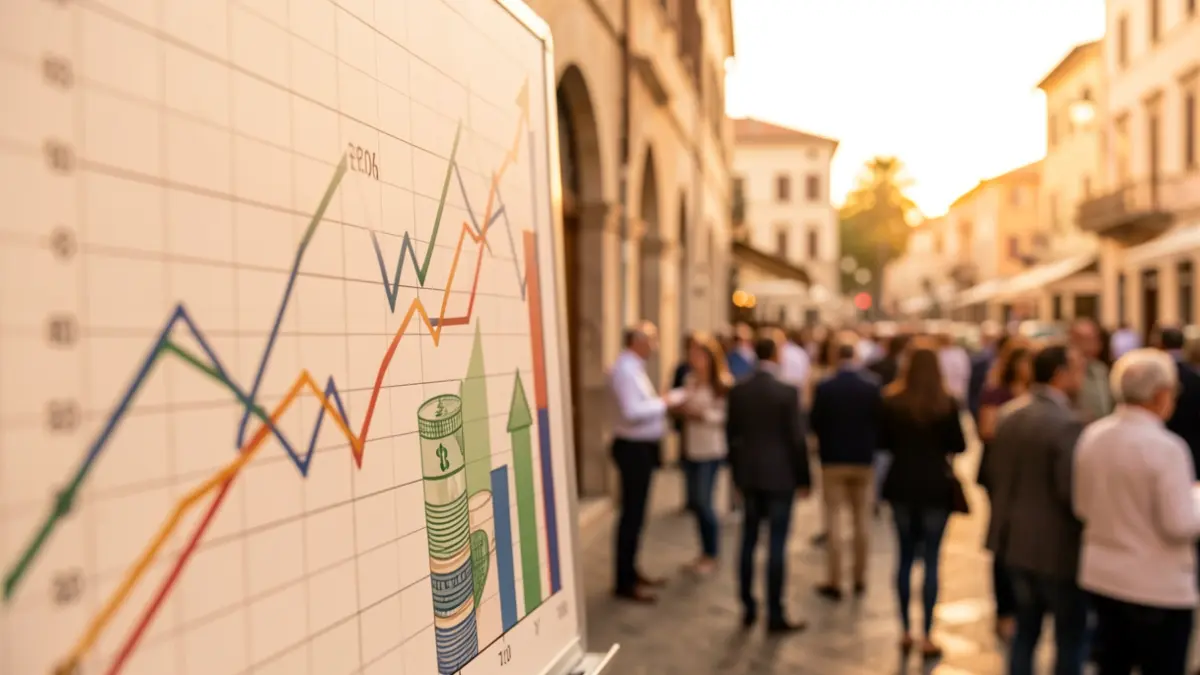 Generic image of an upward economic graph with abstract Mediterranean-style elements.