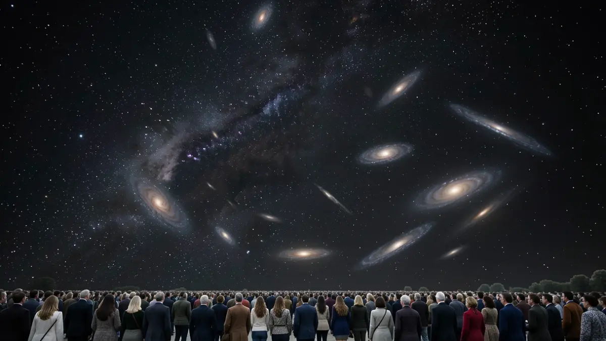 Generic image. Vast cosmic scene of the early universe, with faint glowing nebulae and abstract representations of early galaxies.