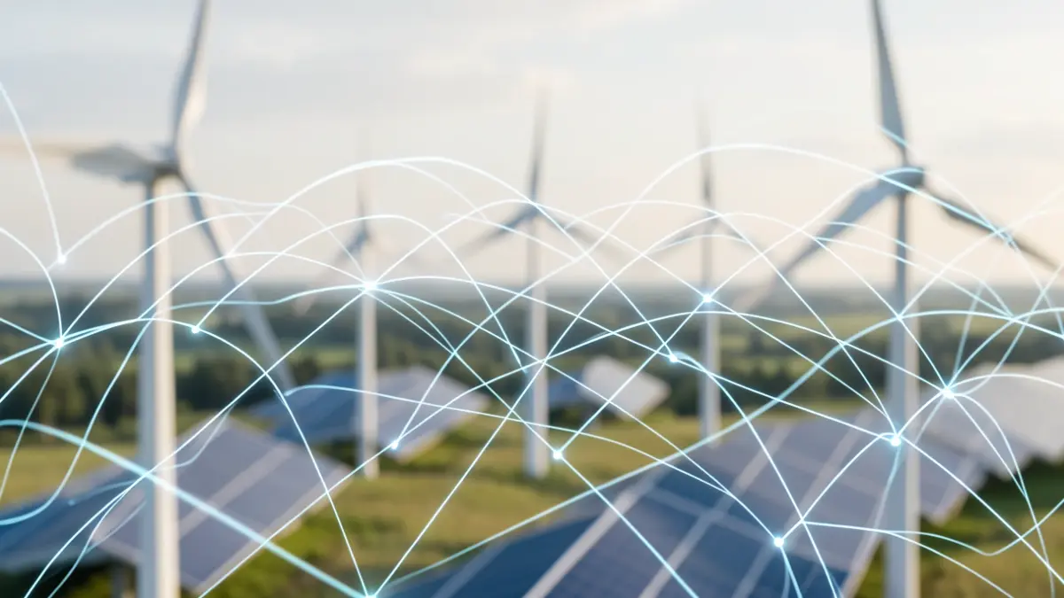 Generic image of an abstract clean energy network with renewable energy symbols.