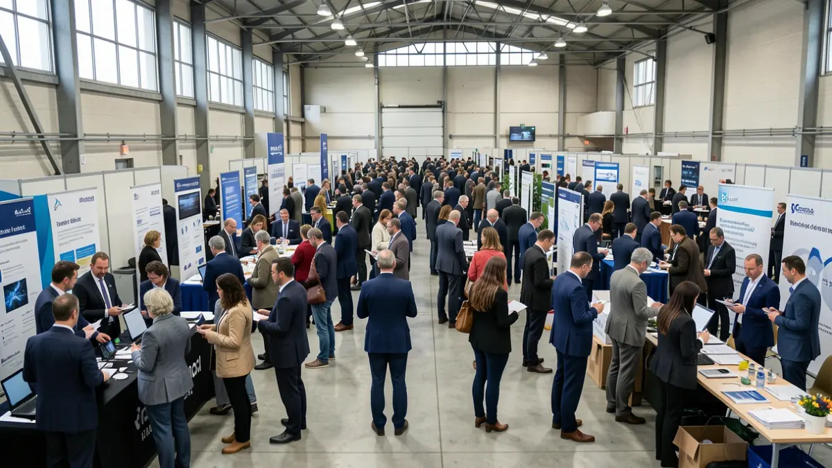 Imagen genérica de una feria de empleo con mucha gente participando.