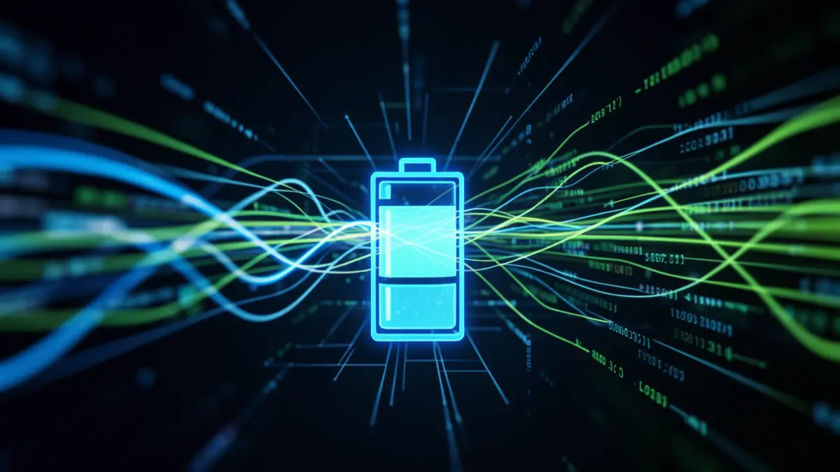 Generic image of energy and digital data streams converging on a stylized battery icon.