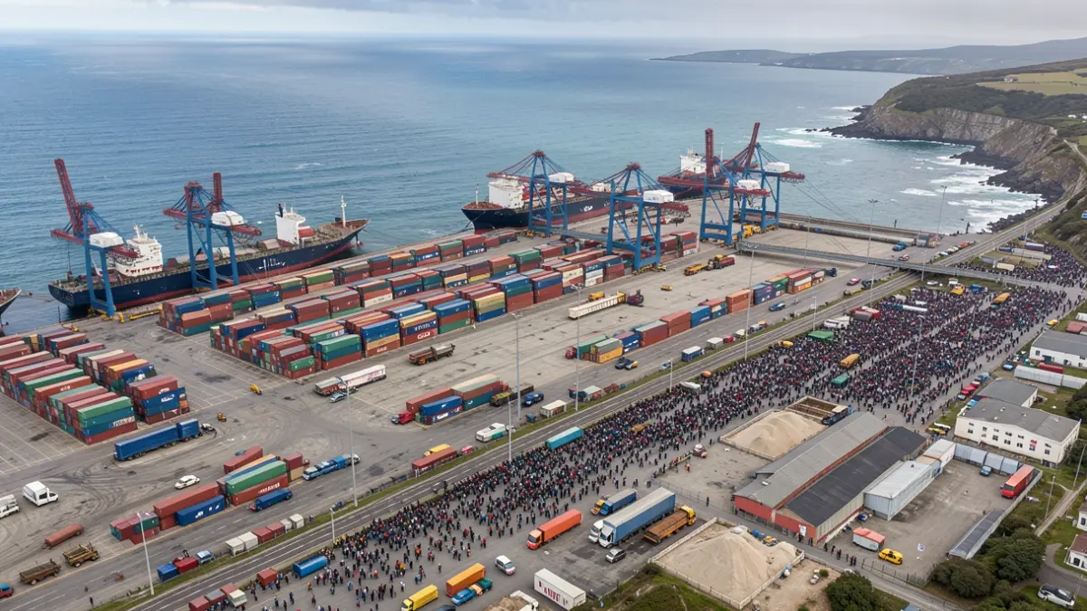 Generic image of an industrial port with cranes and cargo ships.