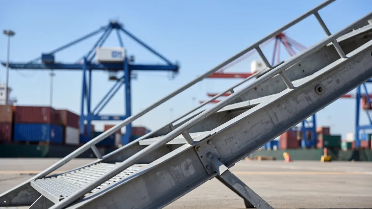 Industrial ramp at the Port of Tarragona with containers in the background.