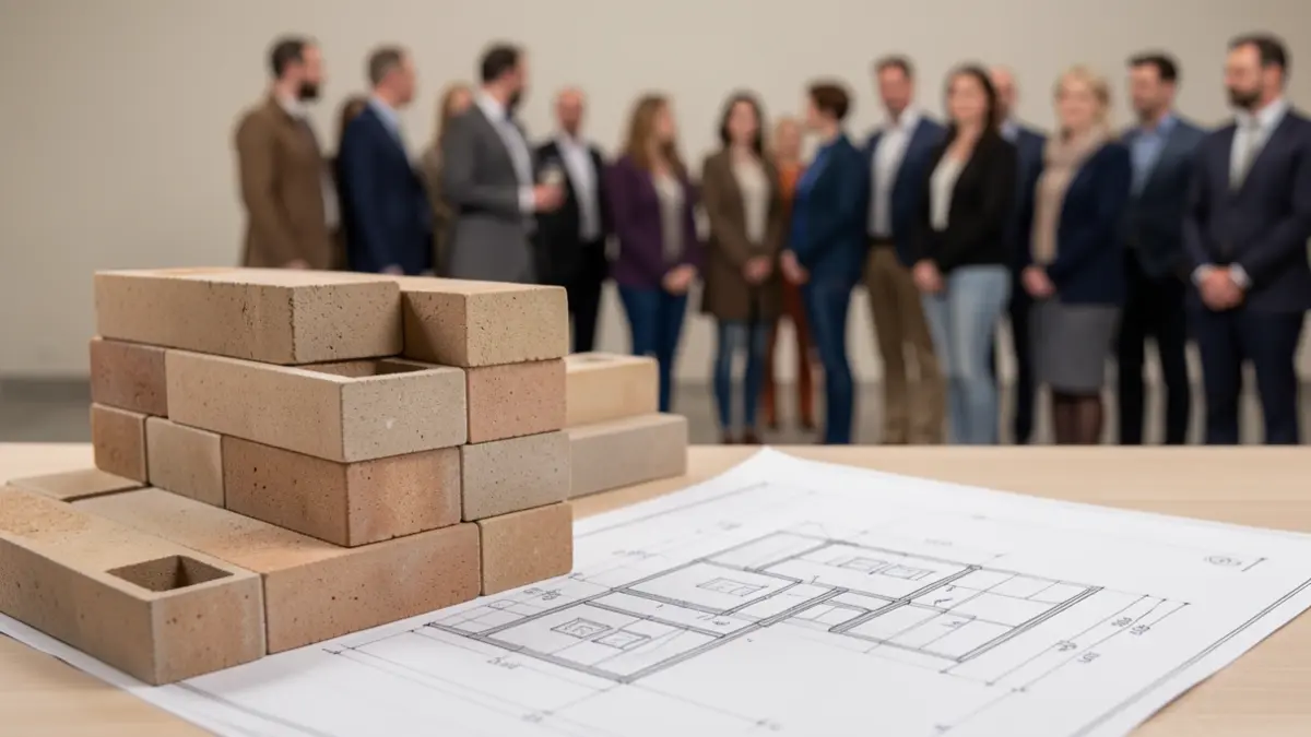 Generic image of standardized building blocks and an architectural blueprint.