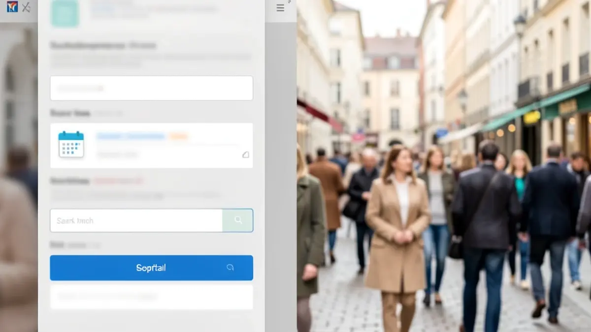 Generic image of a digital employment portal with blurred text and fields, a calendar icon, and a search bar.
