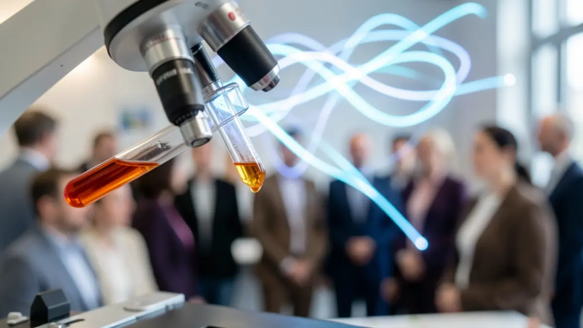 Imagen de una muestra de saliva bajo un microscopio con representación de inteligencia artificial.