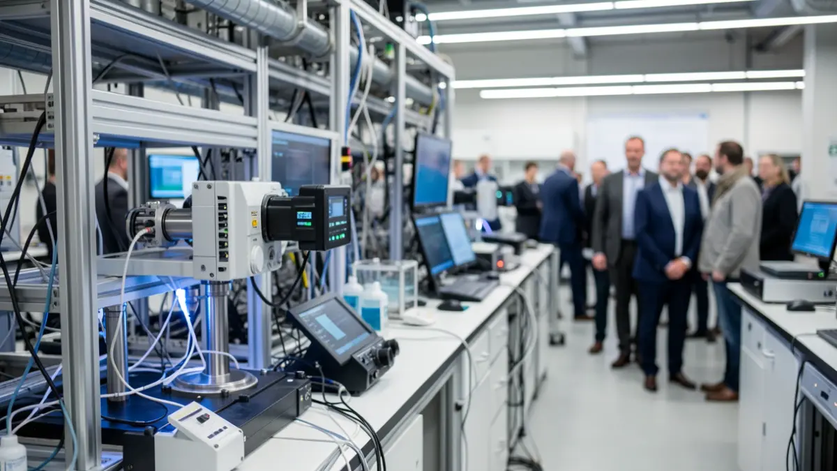 Imagen genérica de un laboratorio científico moderno con equipamiento avanzado y pantallas brillantes.