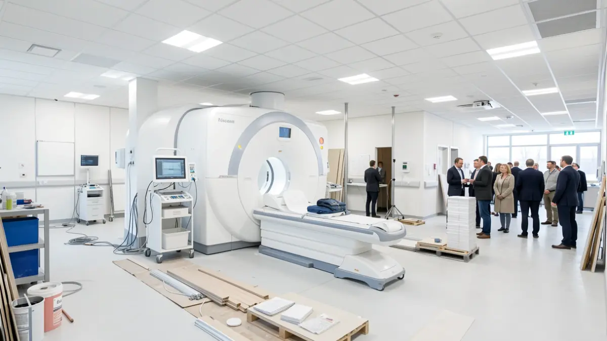 Imagen de una nueva sala de resonancia magnética en construcción en un hospital.