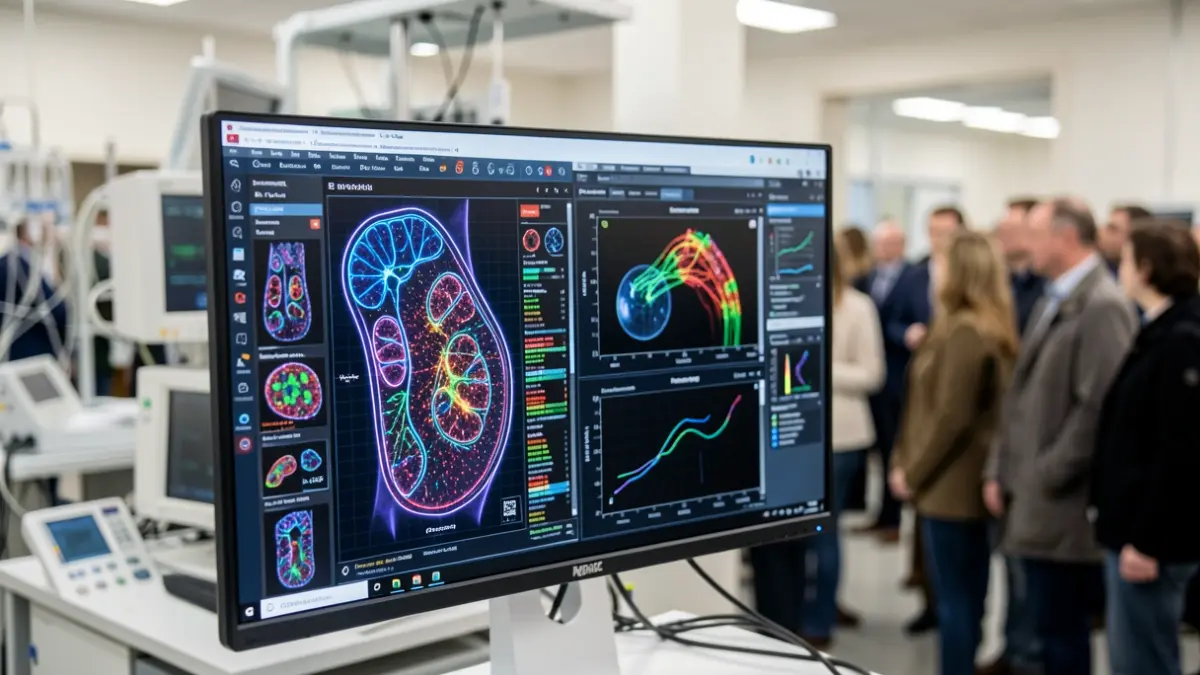 Generic image of a medical artificial intelligence interface with abstract patterns and data visualizations.