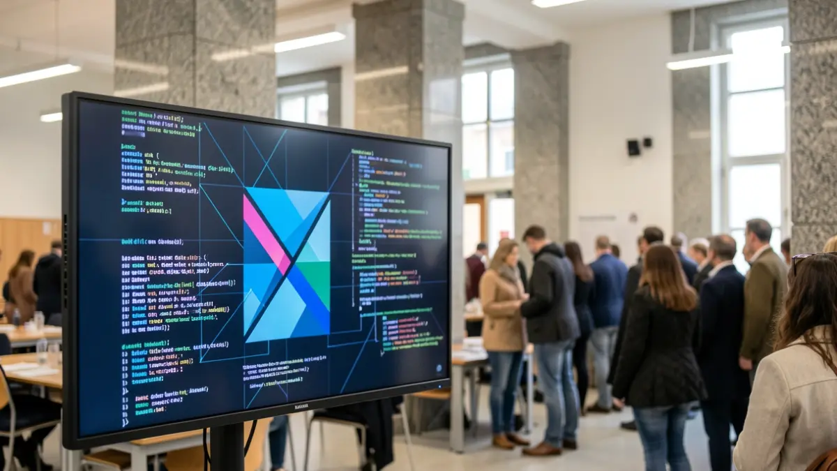 Generic image of a digital screen with abstract patterns and code, representing digital skills.